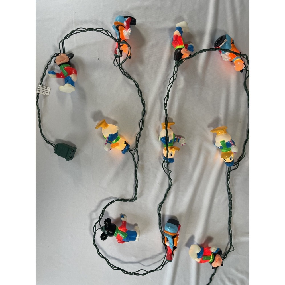 Disney Vintage  Christmas Tree String Lights And Ornaments Mickey & Friends 106"